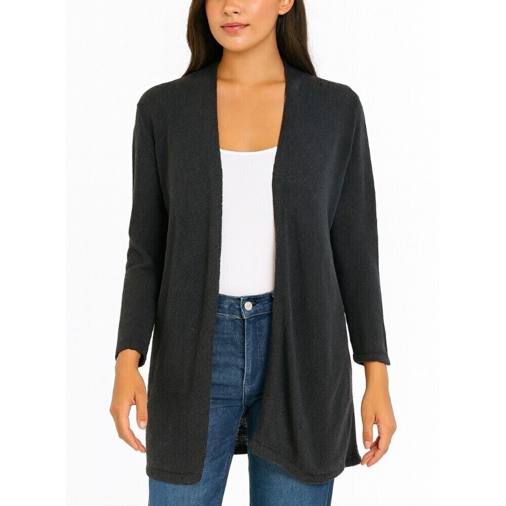J. Jill linen blend cardigan loose knit open front black SZ M long sleeve